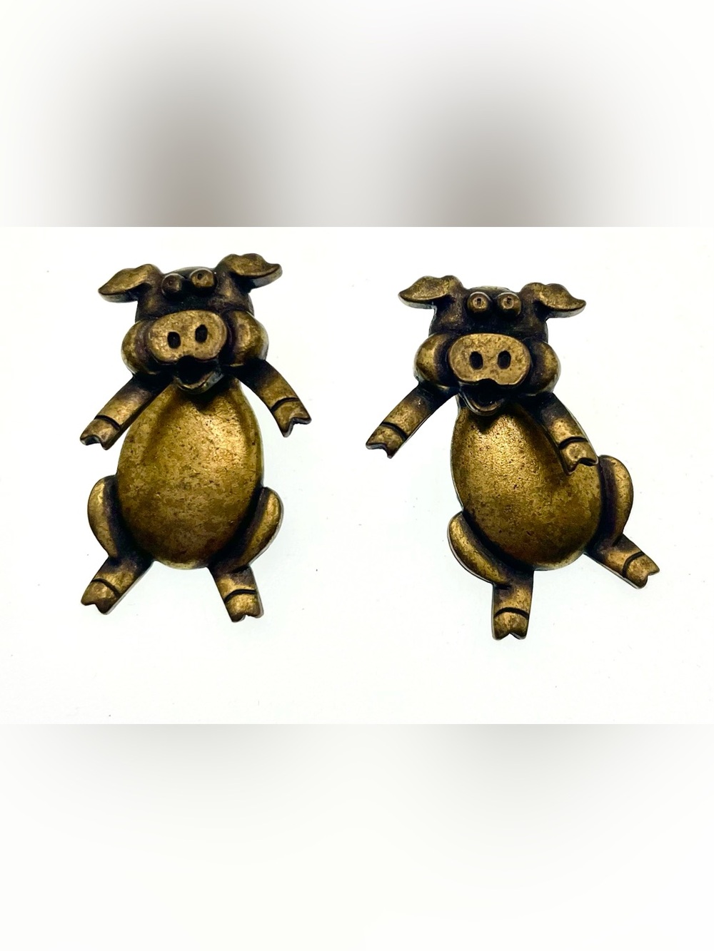 Vintage J.J. Whimsical Pig Earrings Bronze Tone Pierced Earrings Quirky Farmcore